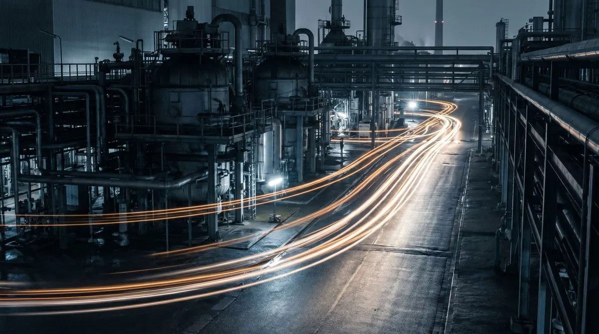 Lichtspuren als Sinnbild für automatisierten Datenfluss zwischen Maschinen.